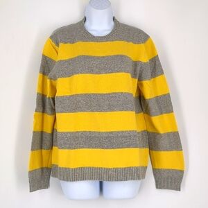 Vintage GAP Gray Yellow Striped Knit Sweater Wool Cotton Blend Size Large